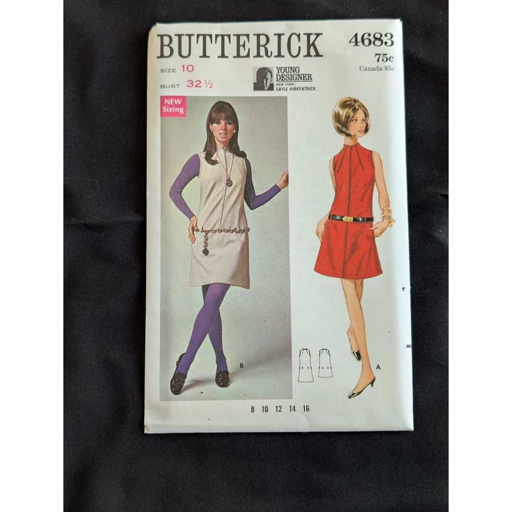 VTG 1968 Butterick Pattern 4683 Young Designer Dress Jumper Size 10 Uncut